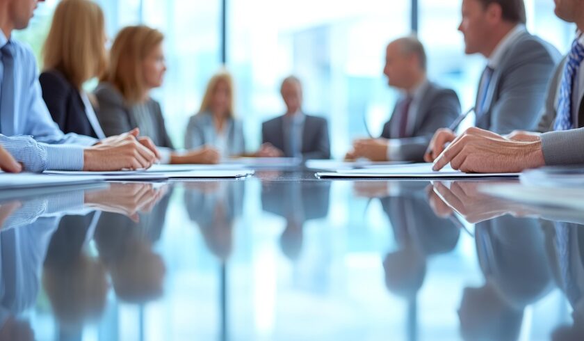 A meeting of people around a table